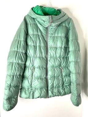 Eddie Bauer 550 Fill Power Goose Down Quilted Puffer Jacket Pastel Green Hooded